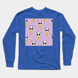 Cute Ice Cream Panda Kids Pattern Seamless Long Sleeve T-Shirt